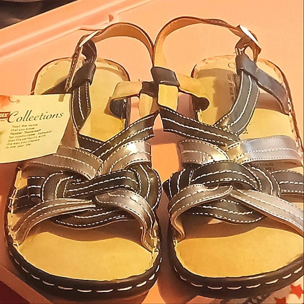 Stylish Silver and Black Strappy Sandals